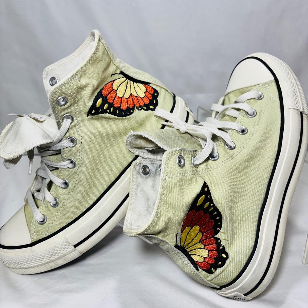 Converse Chuck Taylor All Star High Top Butterfly Yellow Sneakers A03766C Mens 7 - Picture 5 of 9